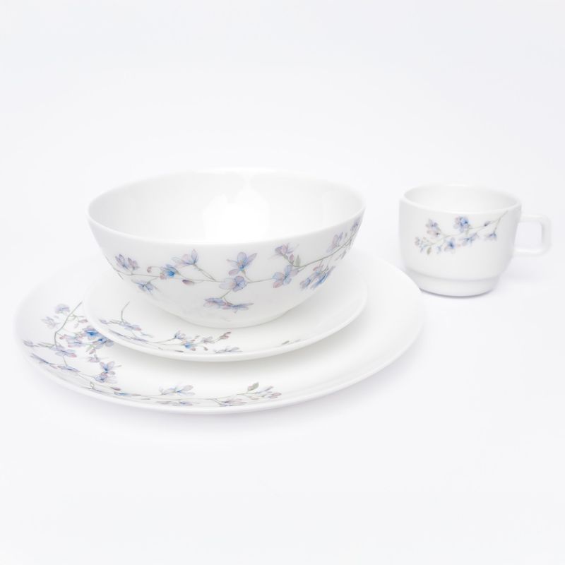 ESSENZA - Vajilla en Vitroceramica Luna Round Blanco Lila 16 Piezas
