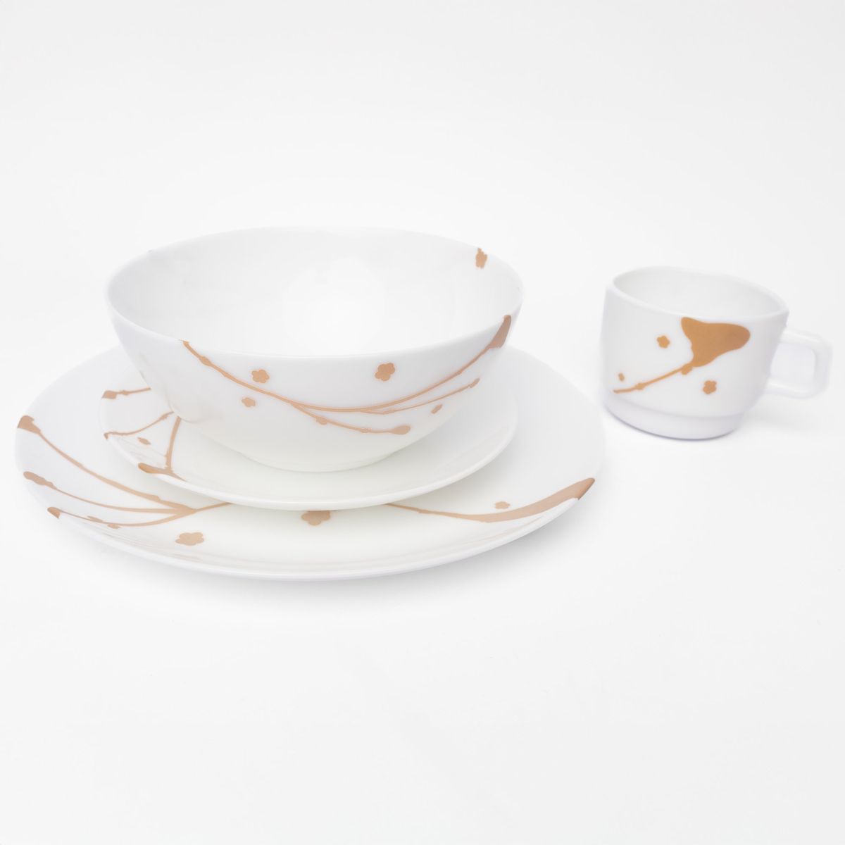 ESSENZA - Vajilla en Vitroceramica Luna Round Blanco Mostaza 16 Piezas