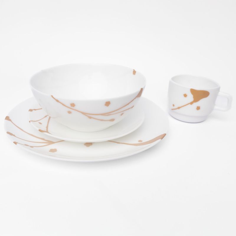 ESSENZA - Vajilla en Vitroceramica Luna Round Blanco Mostaza 16 Piezas