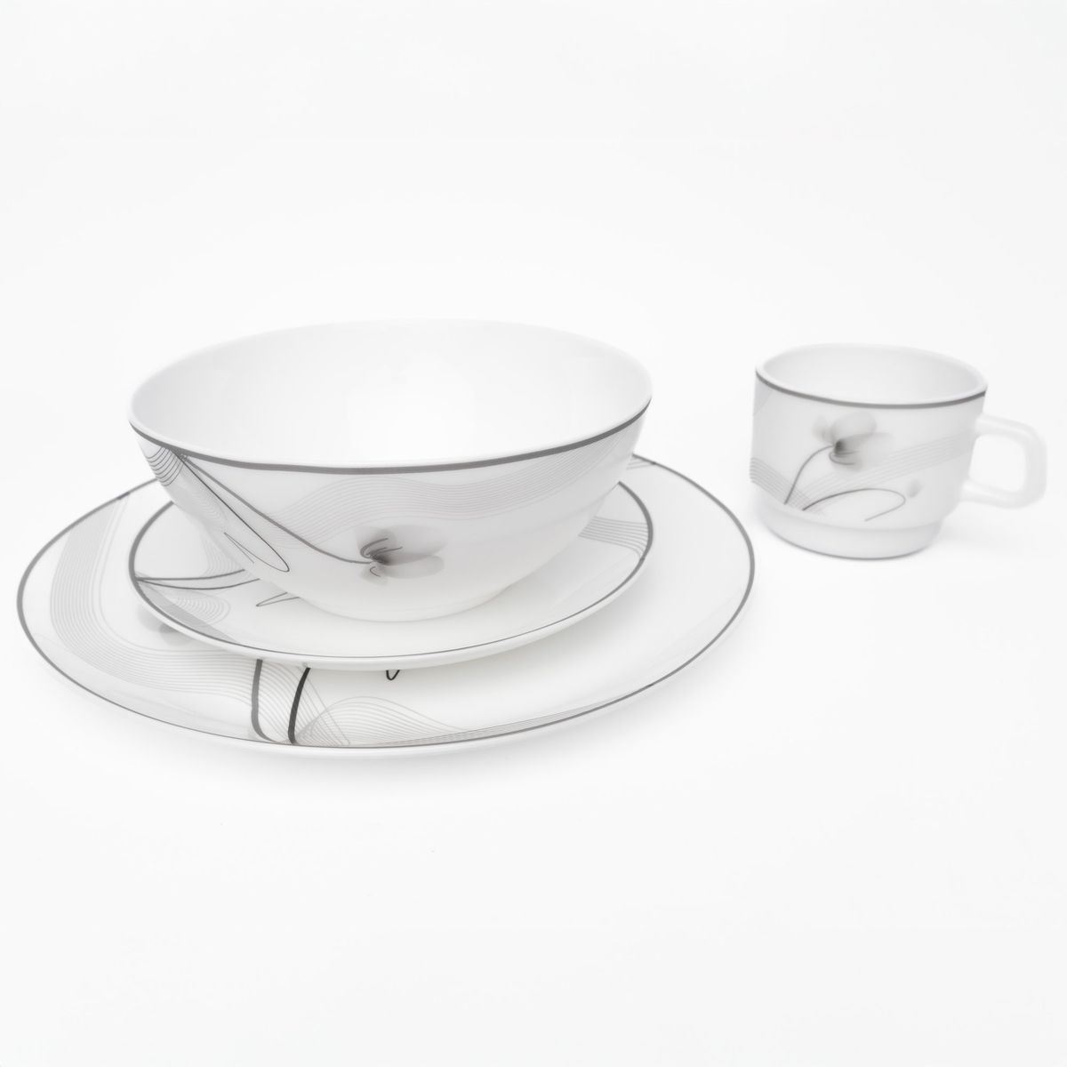 ESSENZA - Vajilla en Vitroceramica Luna Round Blanco Negro 16 Piezas