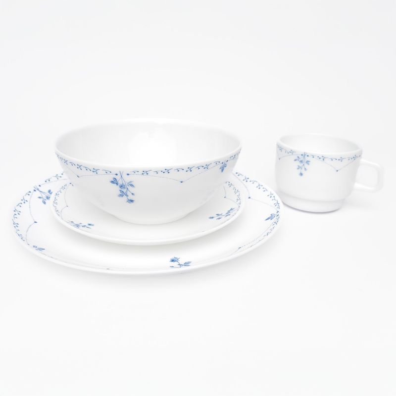 ESSENZA - Vajilla en Vitroceramica Luna Round Blanco Azul 16 Piezas