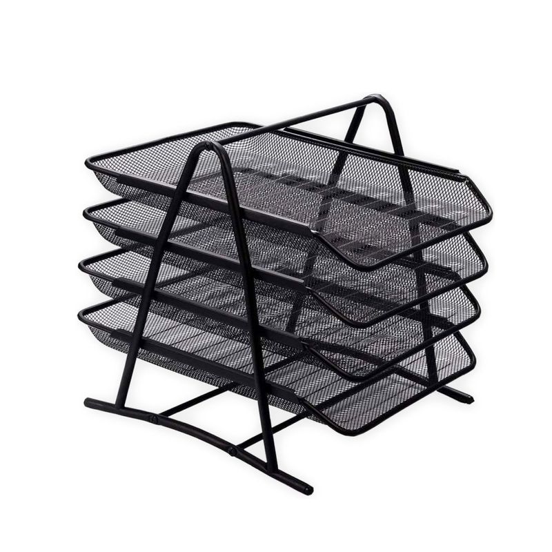 DIMATEX LEON - Bandeja Organizador Escritorio Malla Metal 4 Pisos Negro
