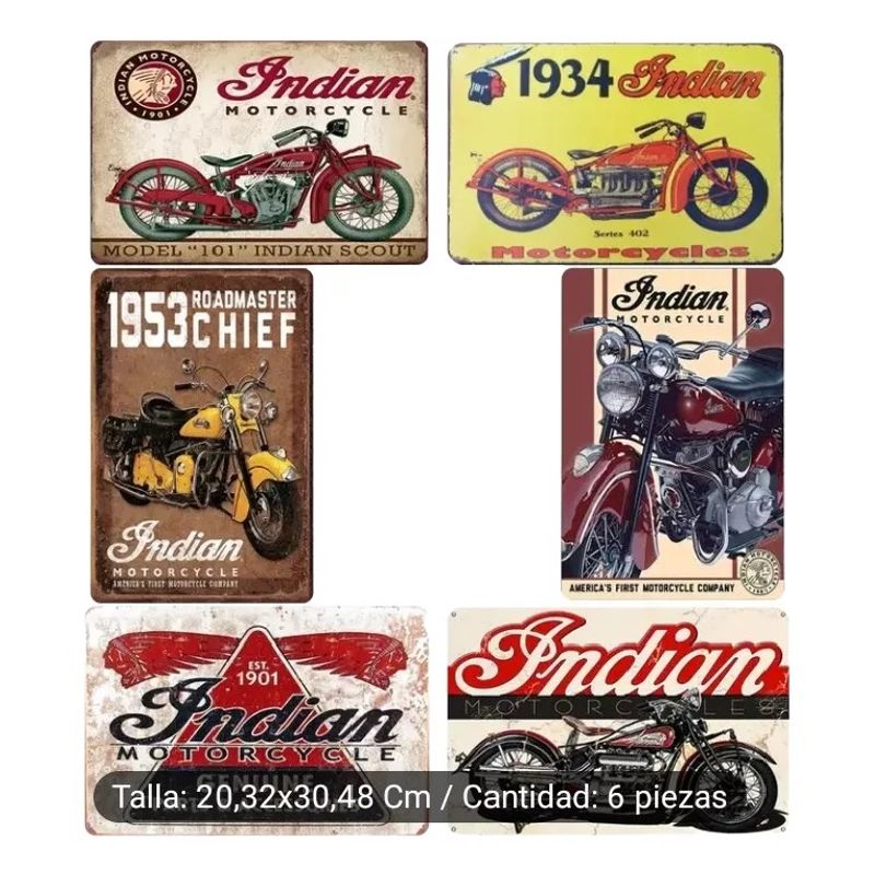 GENERICO - Aviso Metal Usa Retro Vintage Moto Indian Pintado