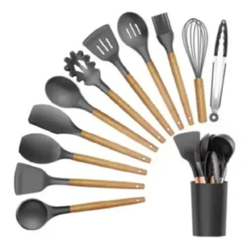 GENERICO - Set De 12 Utensilios Para La Cocina Negro B02