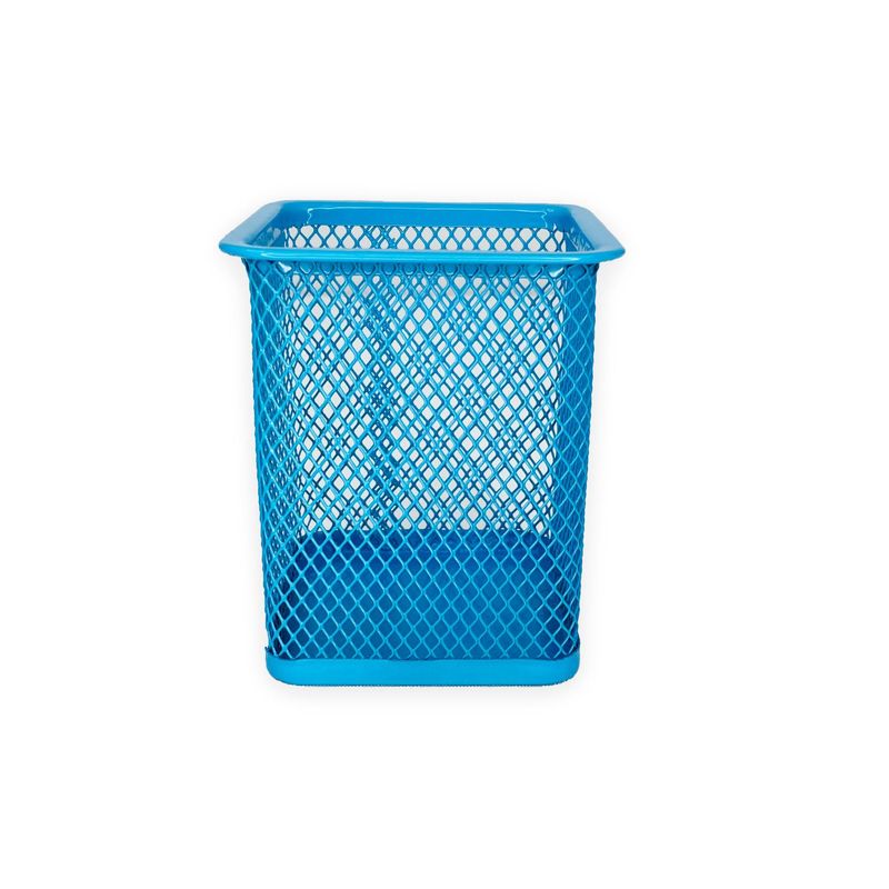 DIMATEX LEON - Portalápices Cuadrado Organizador Malla Metal Azul Claro