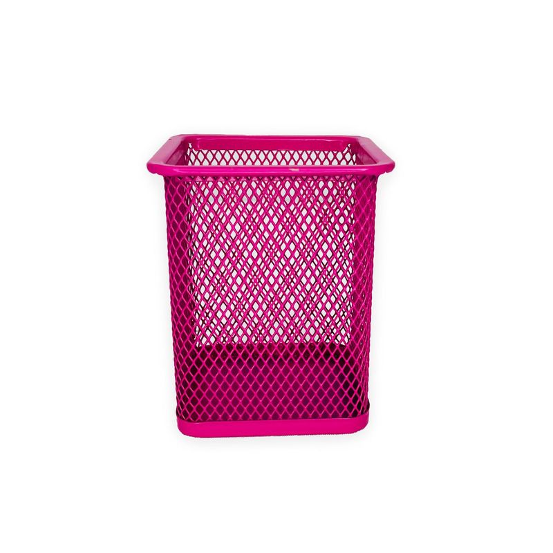 DIMATEX LEON - Portalápices Cuadrado Organizador Malla Metal Rosa