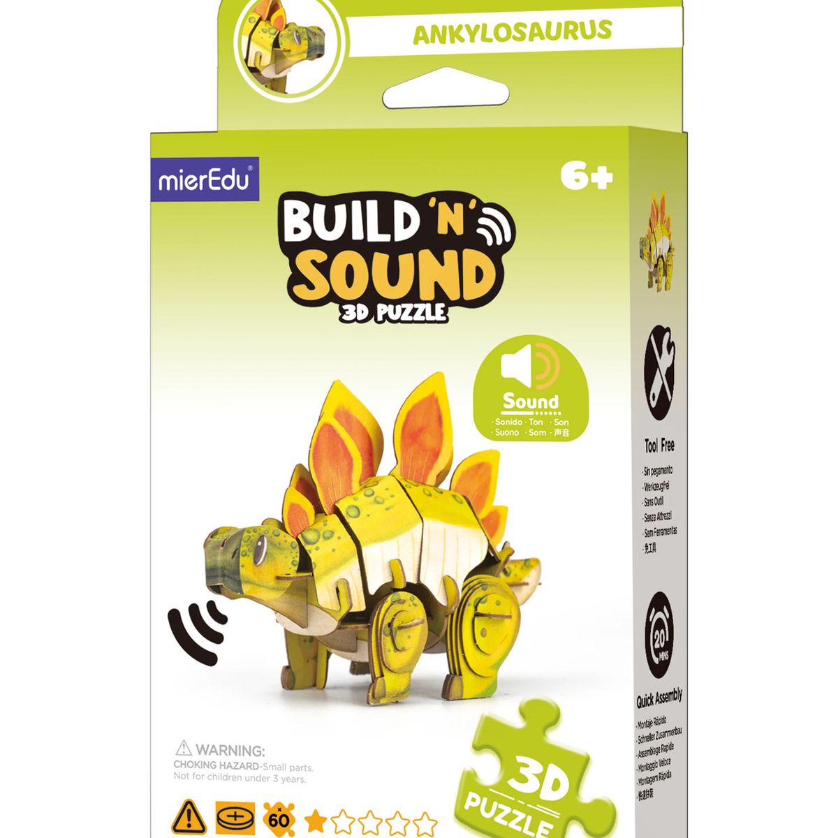 GENERICO - ROMPECABEZAS NIÑOS 3D - DINNOSAURIO STEGOSAURUS - SONIDO