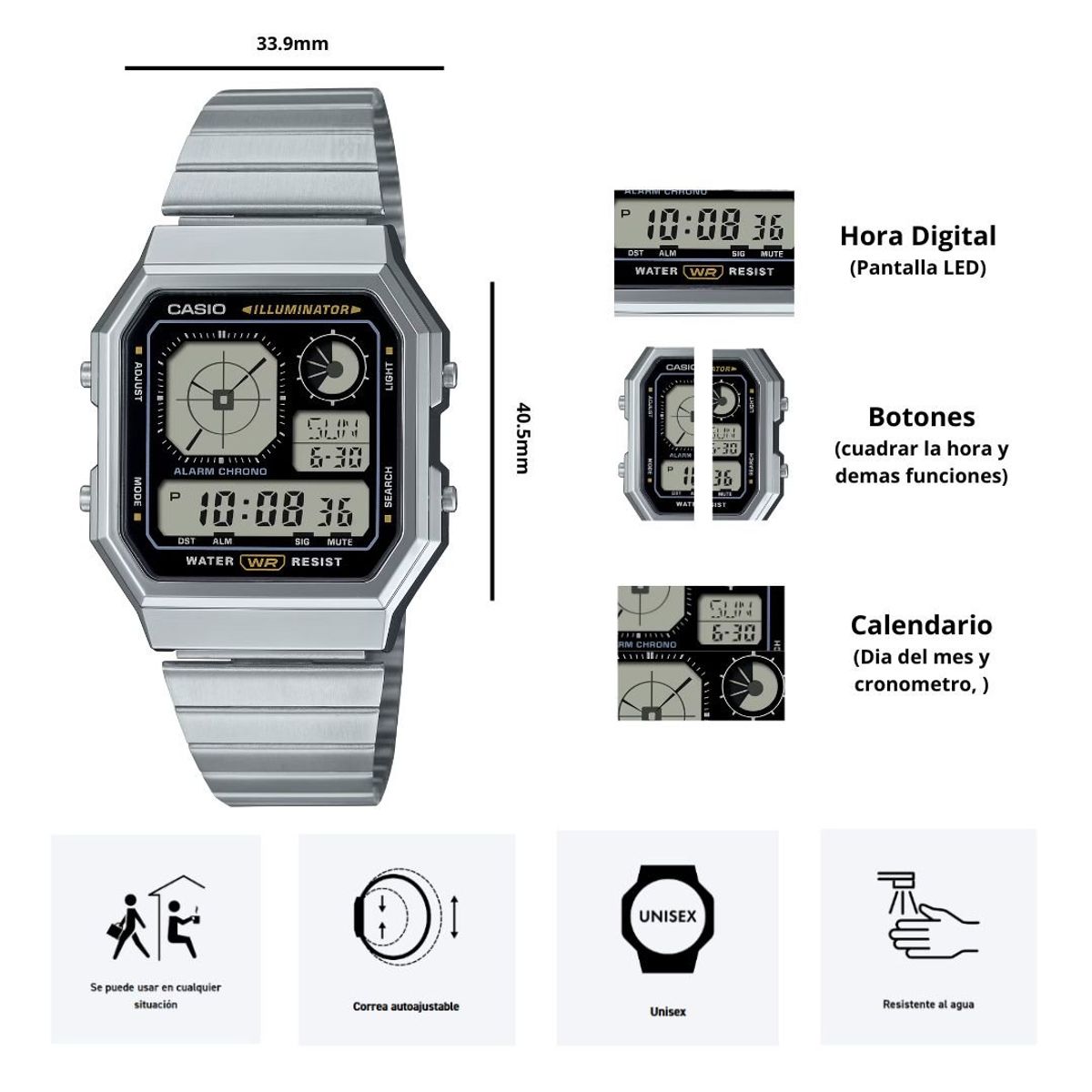 CASIO - Reloj Casio Modelo A130WE-1A Diseño Vintage