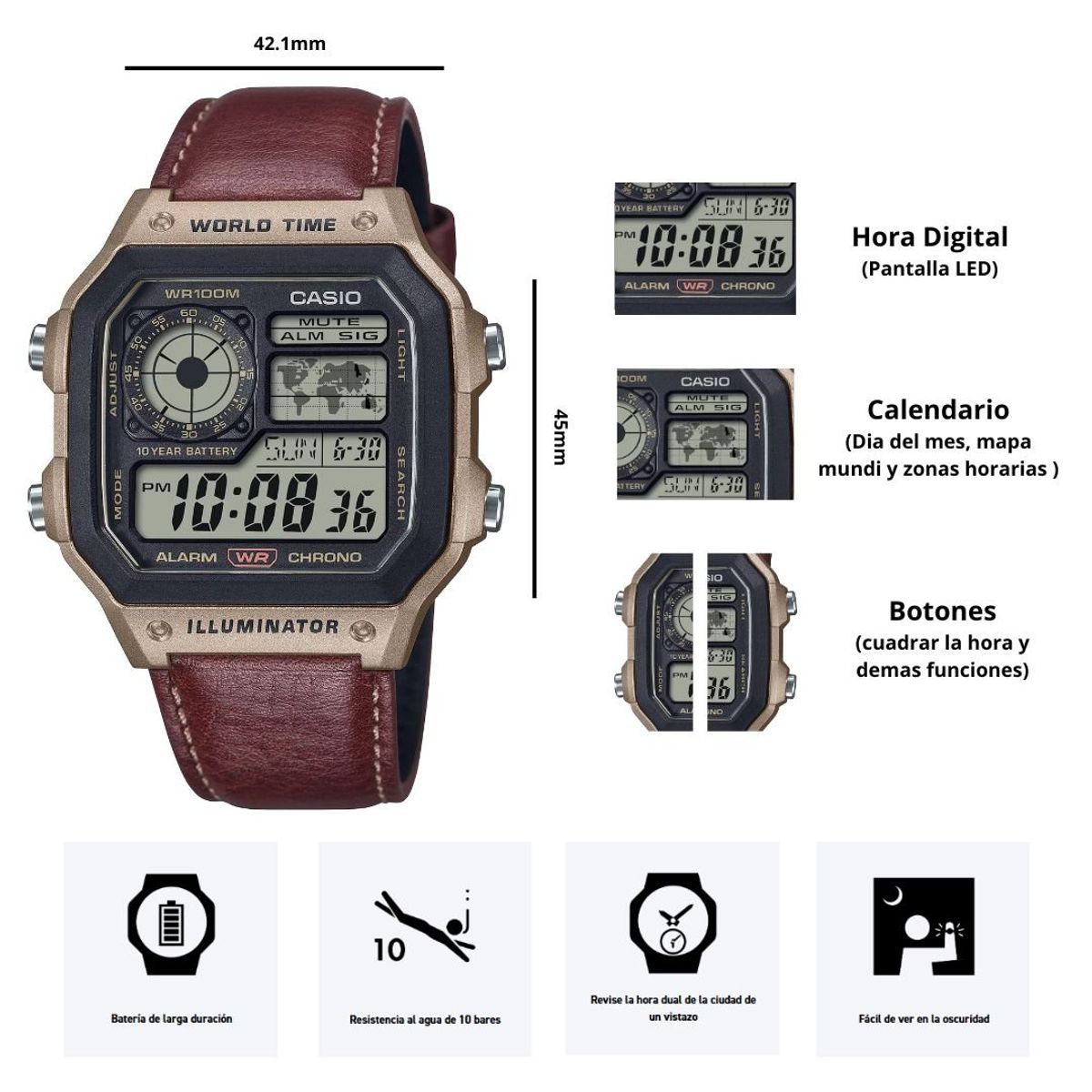 CASIO - Reloj Casio Referencia AE-1200WHL-5A Diseño Deportivo