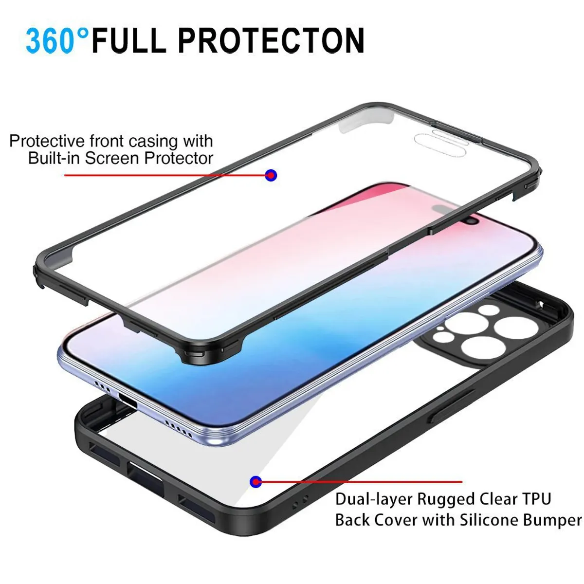 GENERICO - Estuche Protector Case Funda Full 360 Para Iphone 16 Pro Max Negro