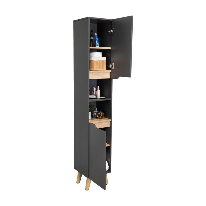 RTA DESIGN - Mueble  Auxiliar para Baño Apolis, Plata Oscuro y Café claro