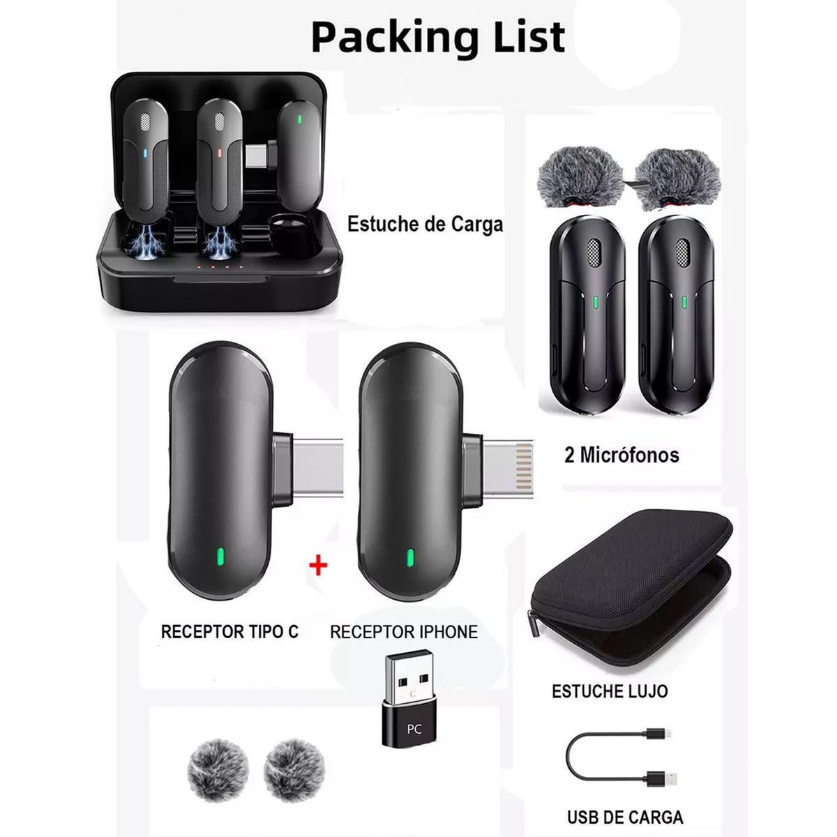 ONE PIXEL - Micrófono Inalámbrico De Solapa Doble Receptor Para Celular Estuche