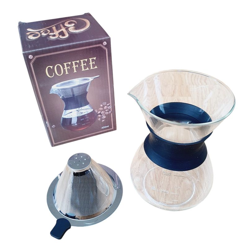 GENERICO - Cafetera Chemex 400ml Vidrio Goma Negra Con Filtro Metalico