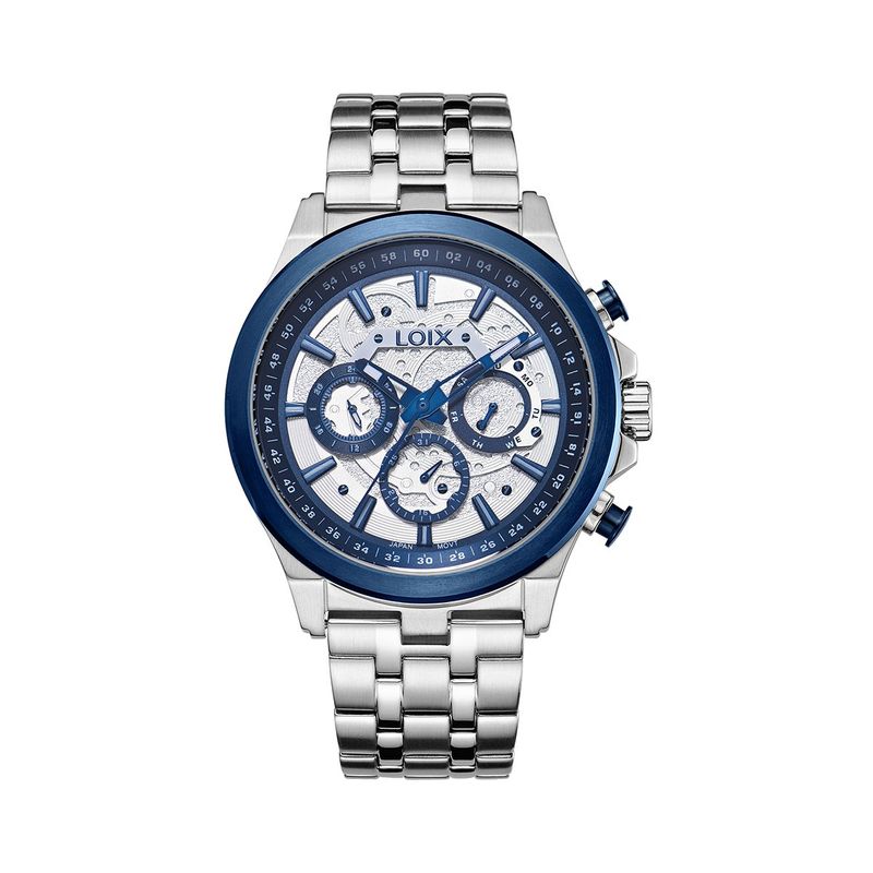 LOIX - Reloj hombre LA2147-2 plateado con bisel azul tablero plateado