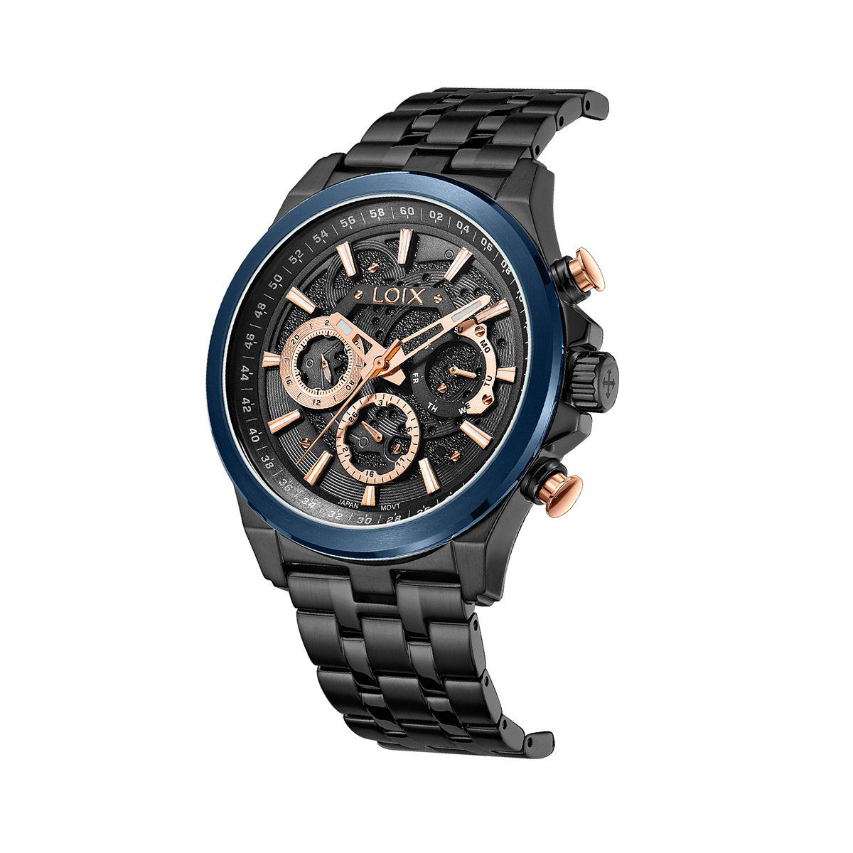 LOIX - Reloj hombre LA2147-5 pavonado negro con bisel azul tablero negro