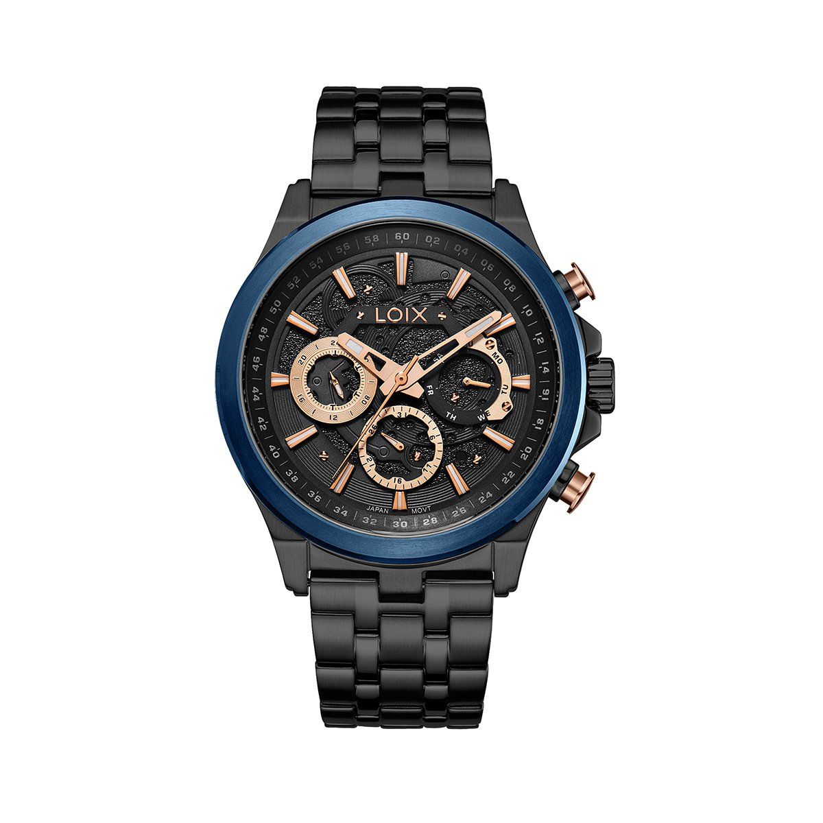 LOIX - Reloj hombre LA2147-5 pavonado negro con bisel azul tablero negro