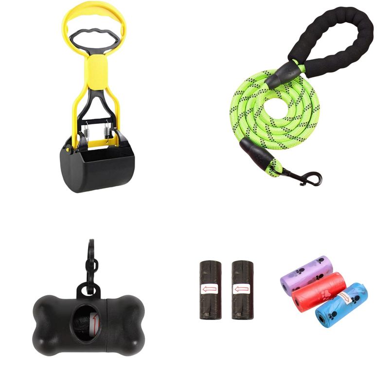 GENERICO - Recogedor Popo Perros + Correa + Porta Bolsa + 5 Rollos