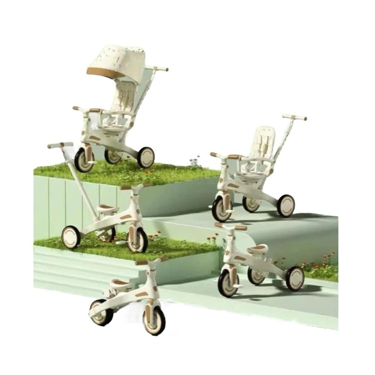 GENERICO - Triciclo Coche Paseador Función 5 en 1 Para Niños Rosa