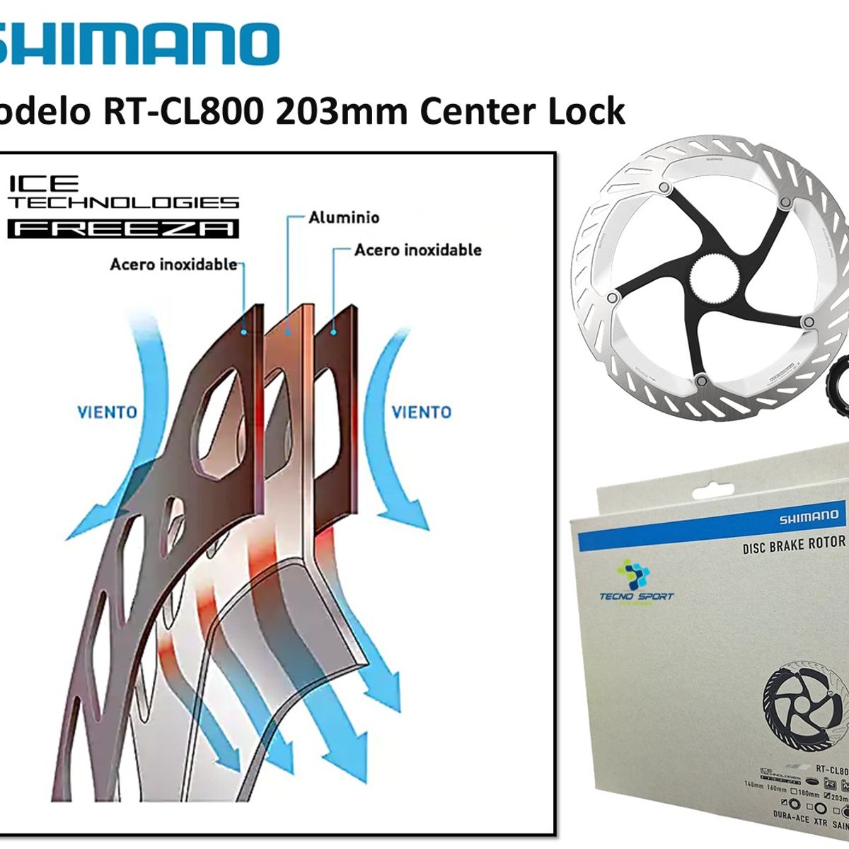 SHIMANO - Disco Rotor Freno Bicicleta Shimano Cl800 203mm Clock X2und