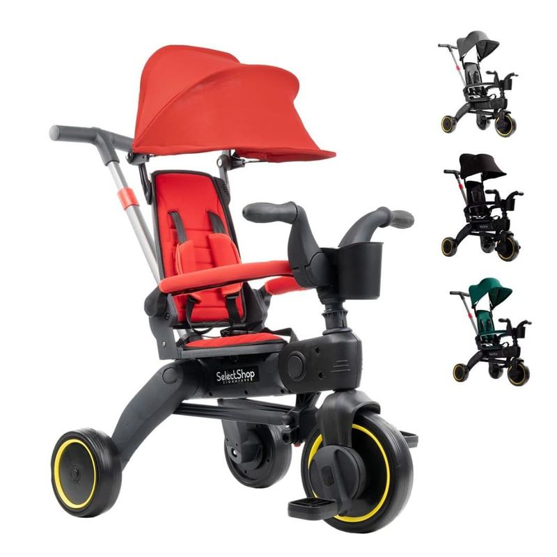 GENERICO - Carriola Triciclo De Lujo Plegable 4 en 1 Para Bebe Rojo