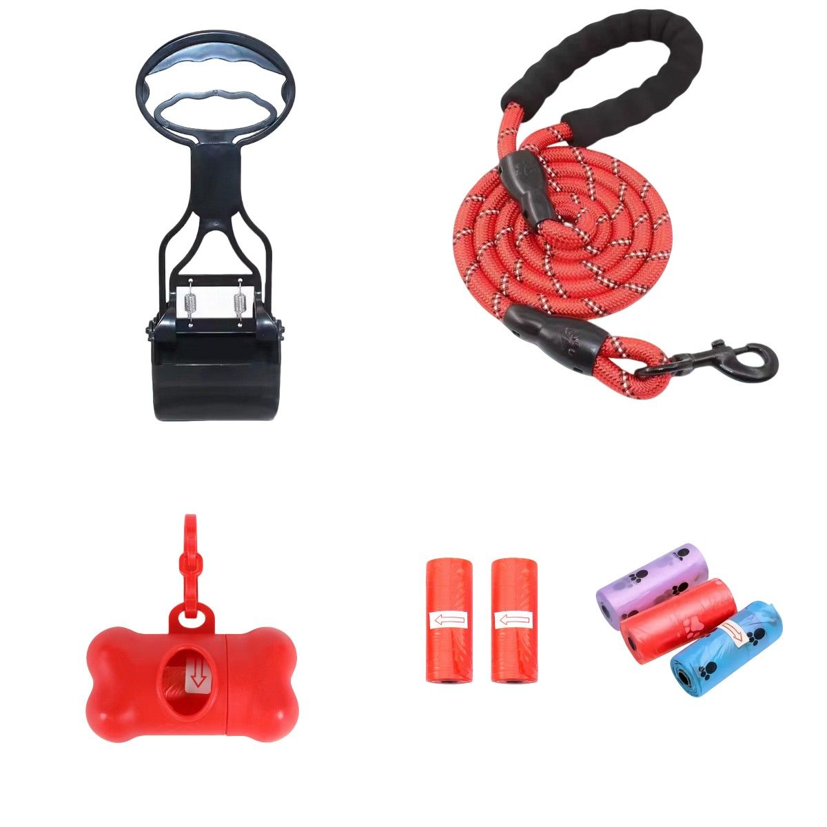 GENERICO - Recogedor Popo Perros + Correa + Porta Bolsa + 5 Rollos