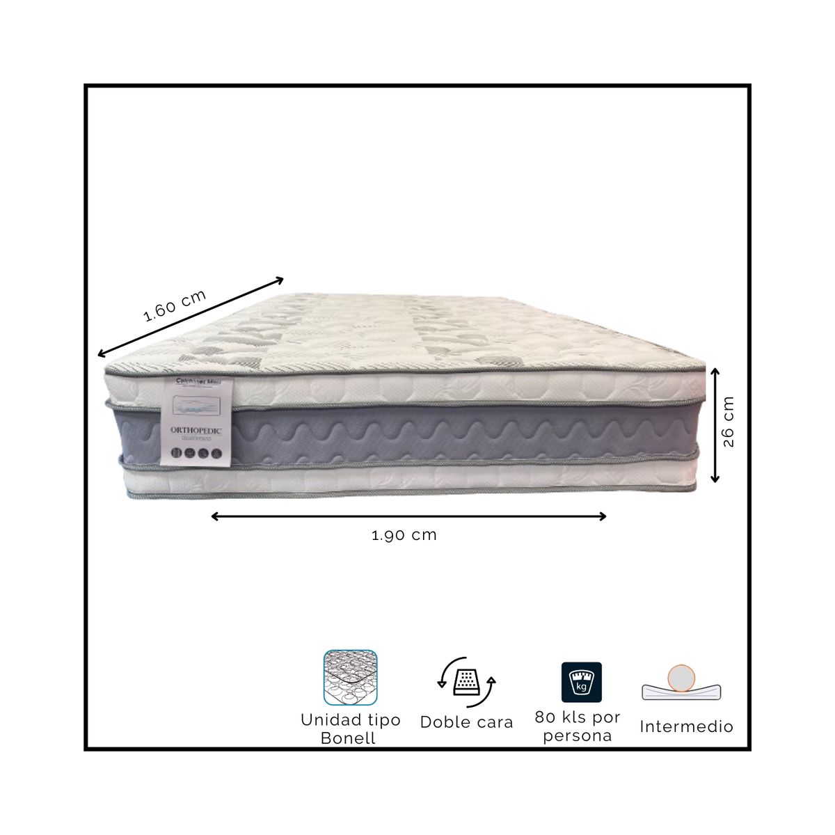 GENERICO - Colchón Queen Firmeza Media Resortado 160x190 + protector + almohadas