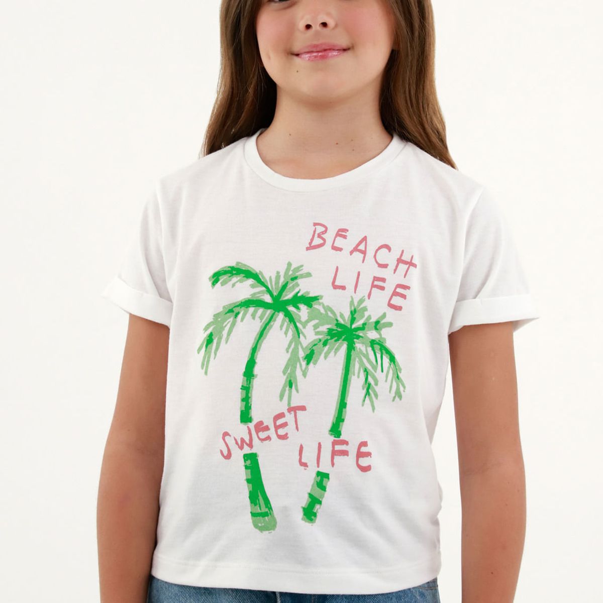 TENNIS - Camiseta básica blanca estampada para niña