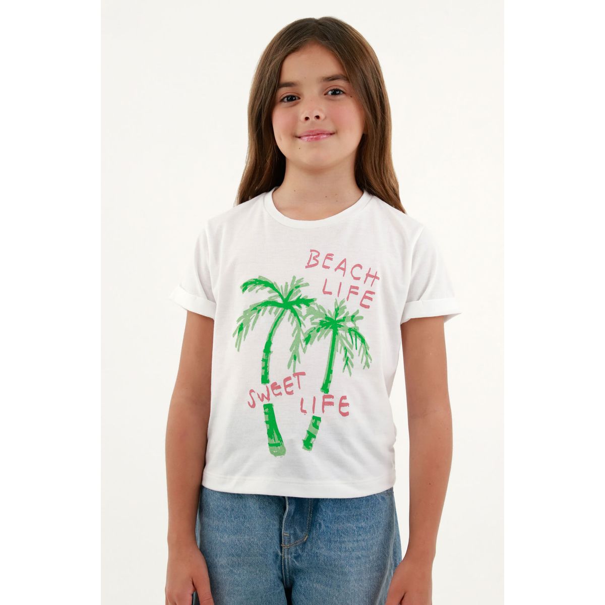 TENNIS - Camiseta básica blanca estampada para niña
