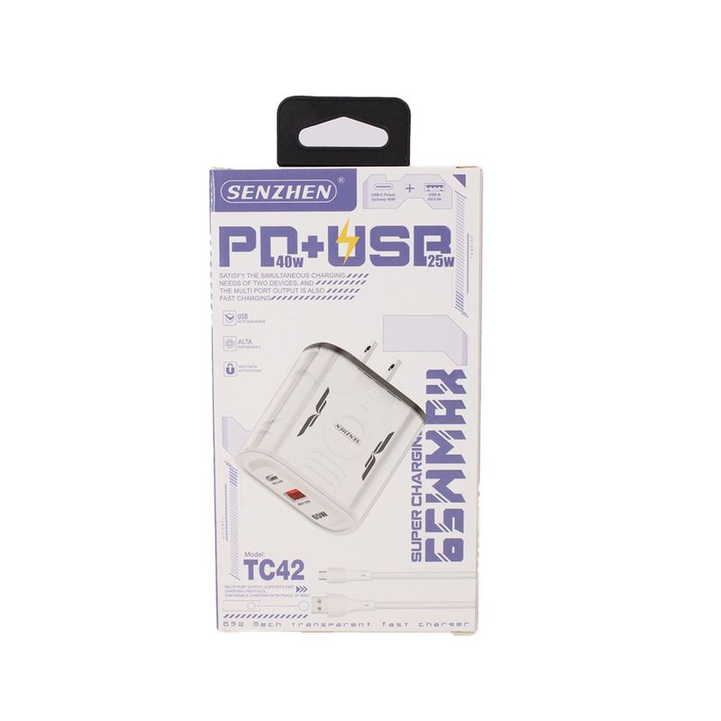 SENZHEN - CARGADOR SENZHEN TC42 DUAL USB+PD TYPE-C 40W 1 MT