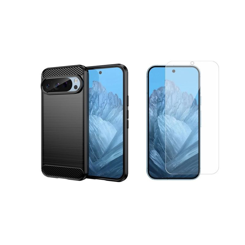 GENERICO - Funda Tipo Carbono Fiber + Vidrio templado Google Pixel 9 Pro