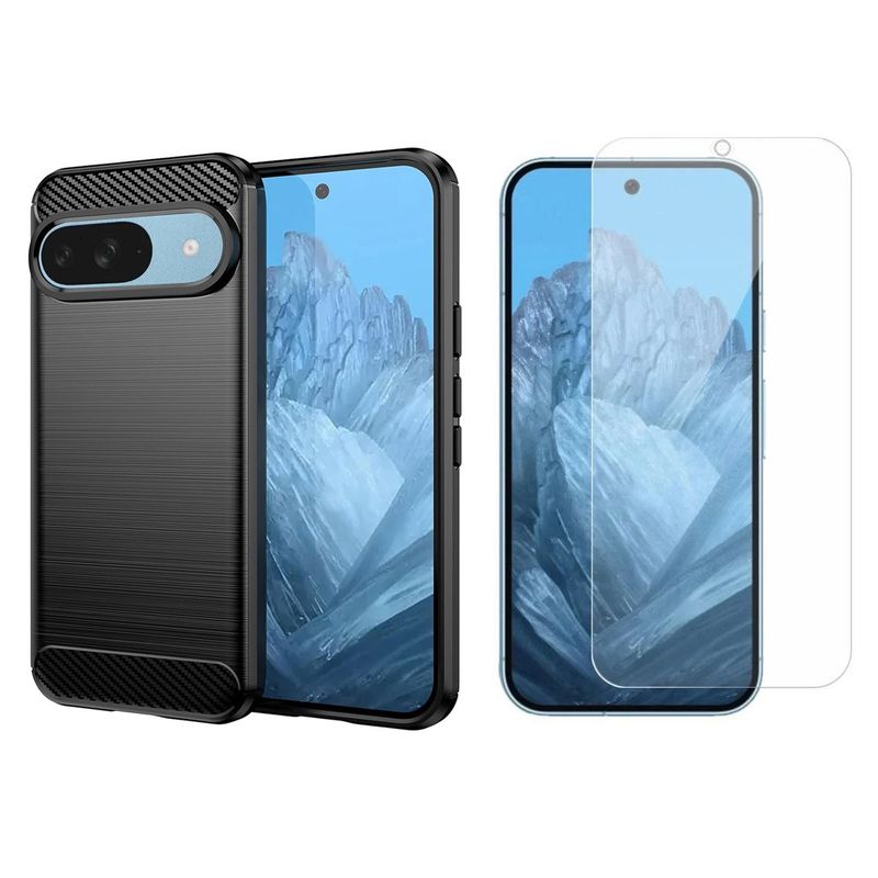 GENERICO - Funda Tipo Carbono Fiber + Vidrio templado Google Pixel 9