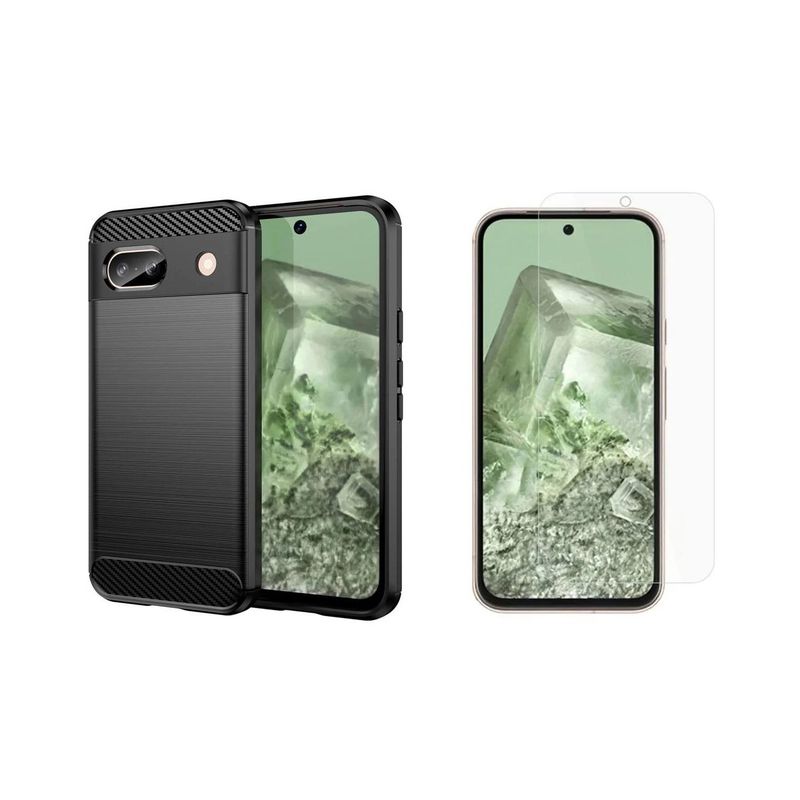 GENERICO - Funda Tipo Carbono Fiber + Vidrio templado Google Pixel 8A