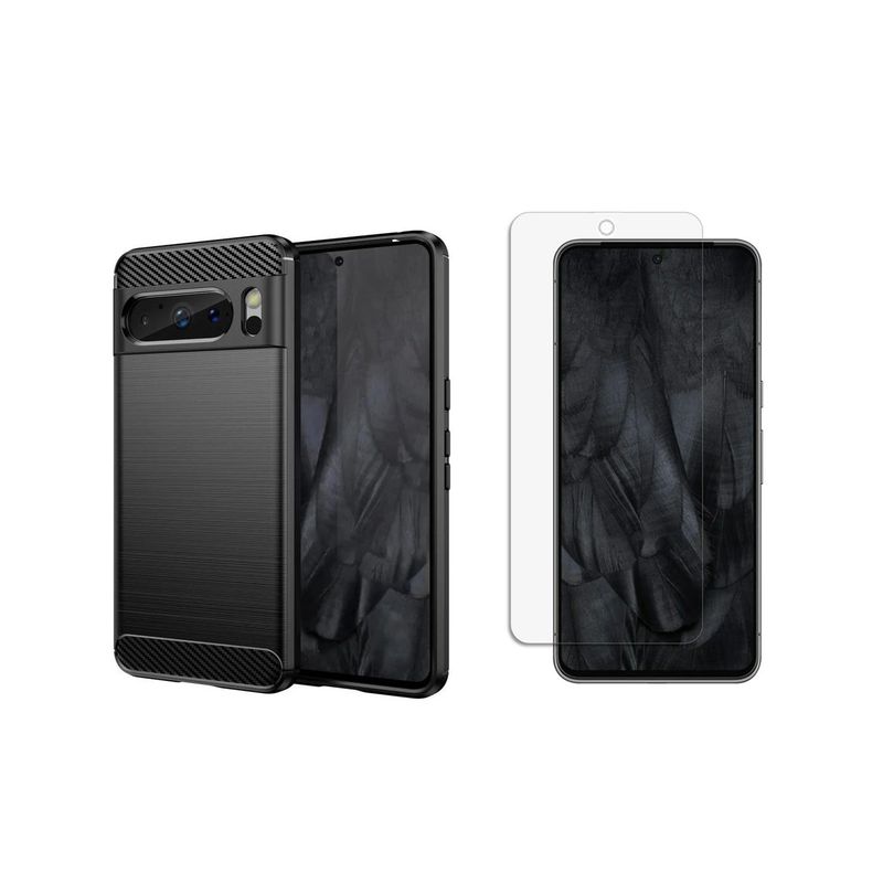 GENERICO - Funda Tipo Carbono Fiber + Vidrio templado Google Pixel 8 Pro
