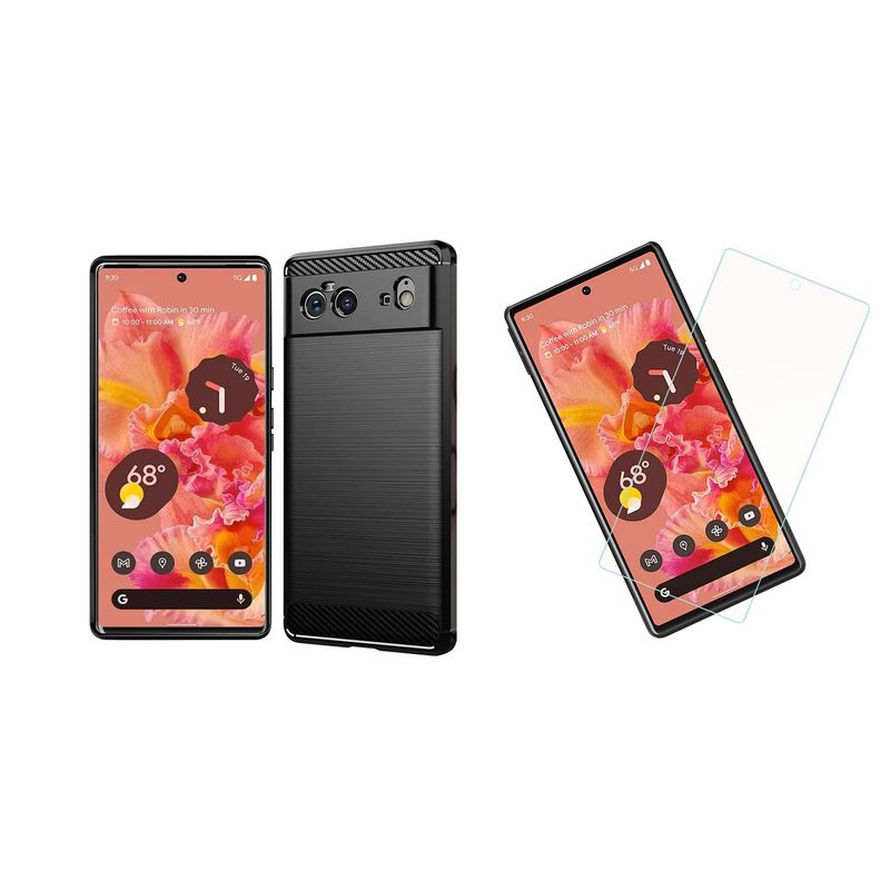 GENERICO - Funda Tipo Carbono Fiber + Vidrio templado Google Pixel 6