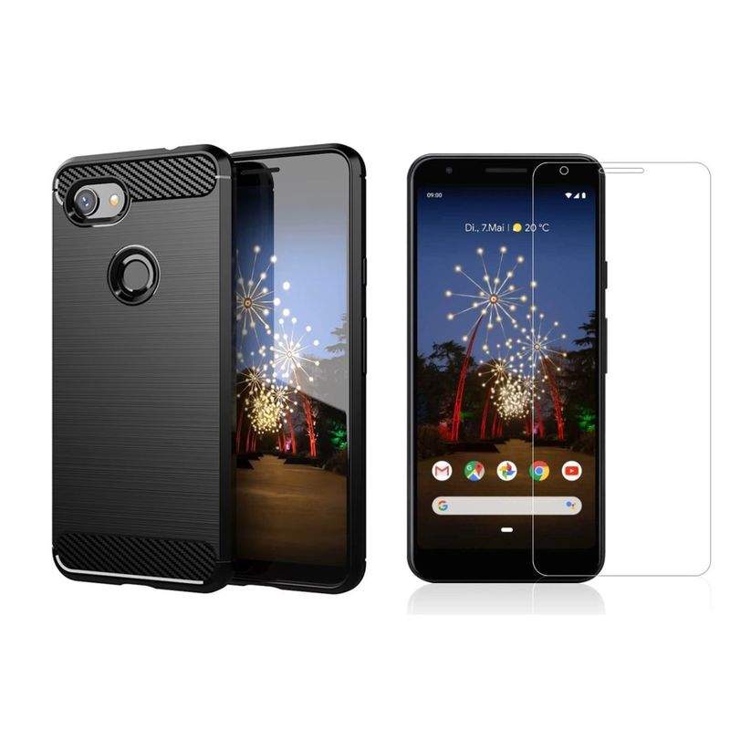 GENERICO - Funda Tipo Carbono Fiber + Vidrio templado Para Google Pixel 3A