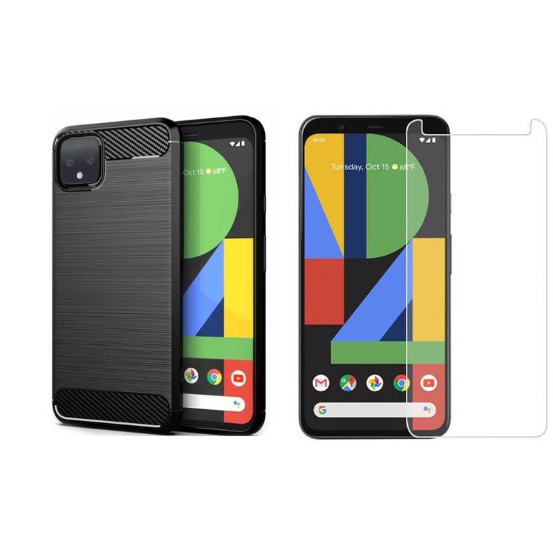 GENERICO - Funda Tipo Carbono Fiber + Vidrio templado Google Pixel 4 XL