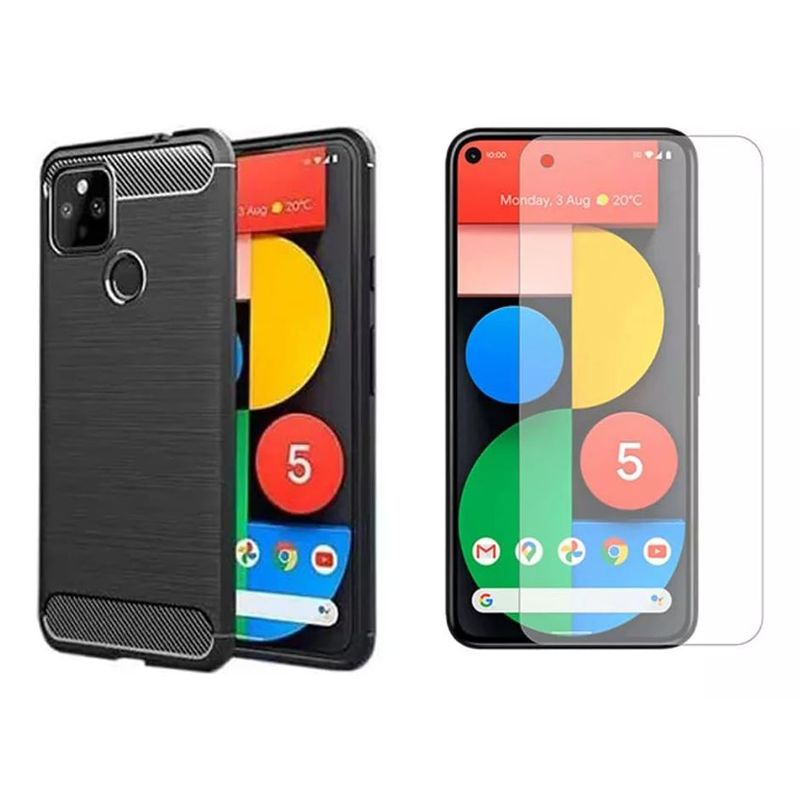 GENERICO - Funda Tipo Carbono Fiber + Hidrogel HD Para Google Pixel 5