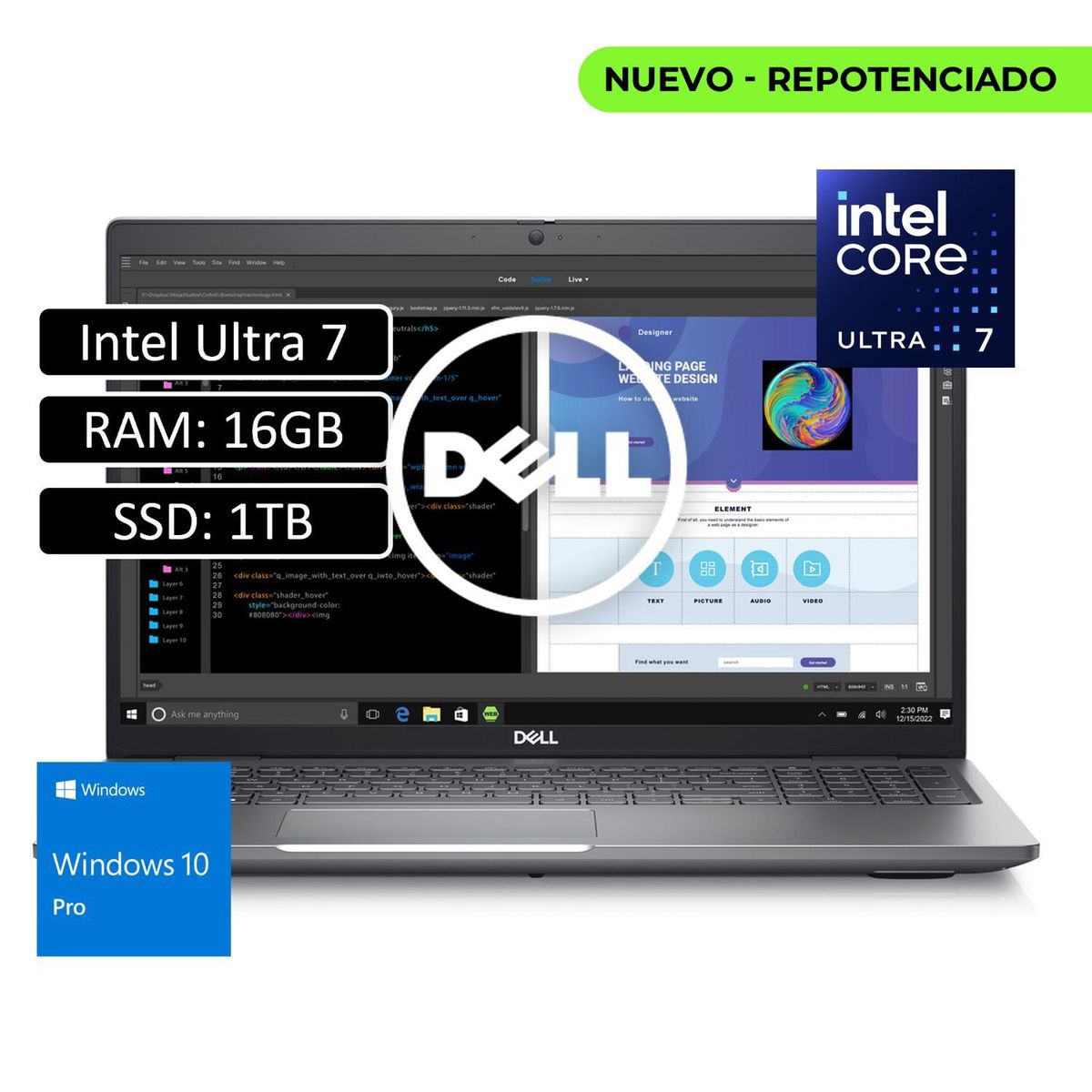 DELL - Portatil Precision 15,6" Intel Core Ultra 7 165H vPro  RAM 16GB  512GB SSD NVIDIA RTX 500 4GB