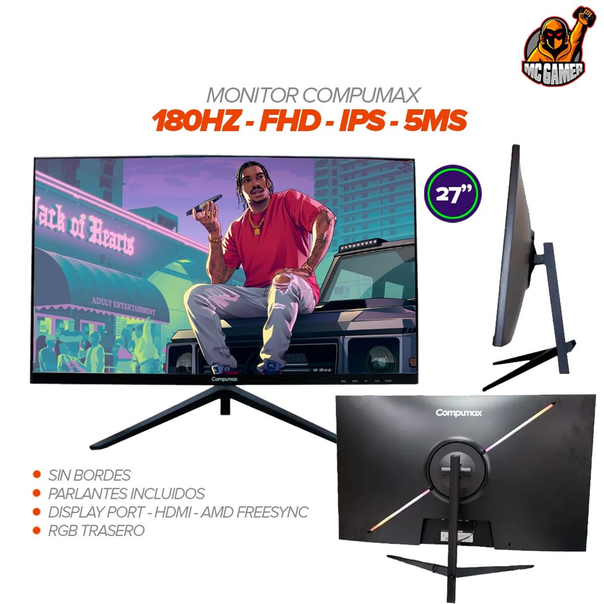 AMD - Torre Gamer Ryzen 7 5700G / 32GB RAM / 1.5TB SSD / 700W / Board A520M / Monitor 27" 180Hz