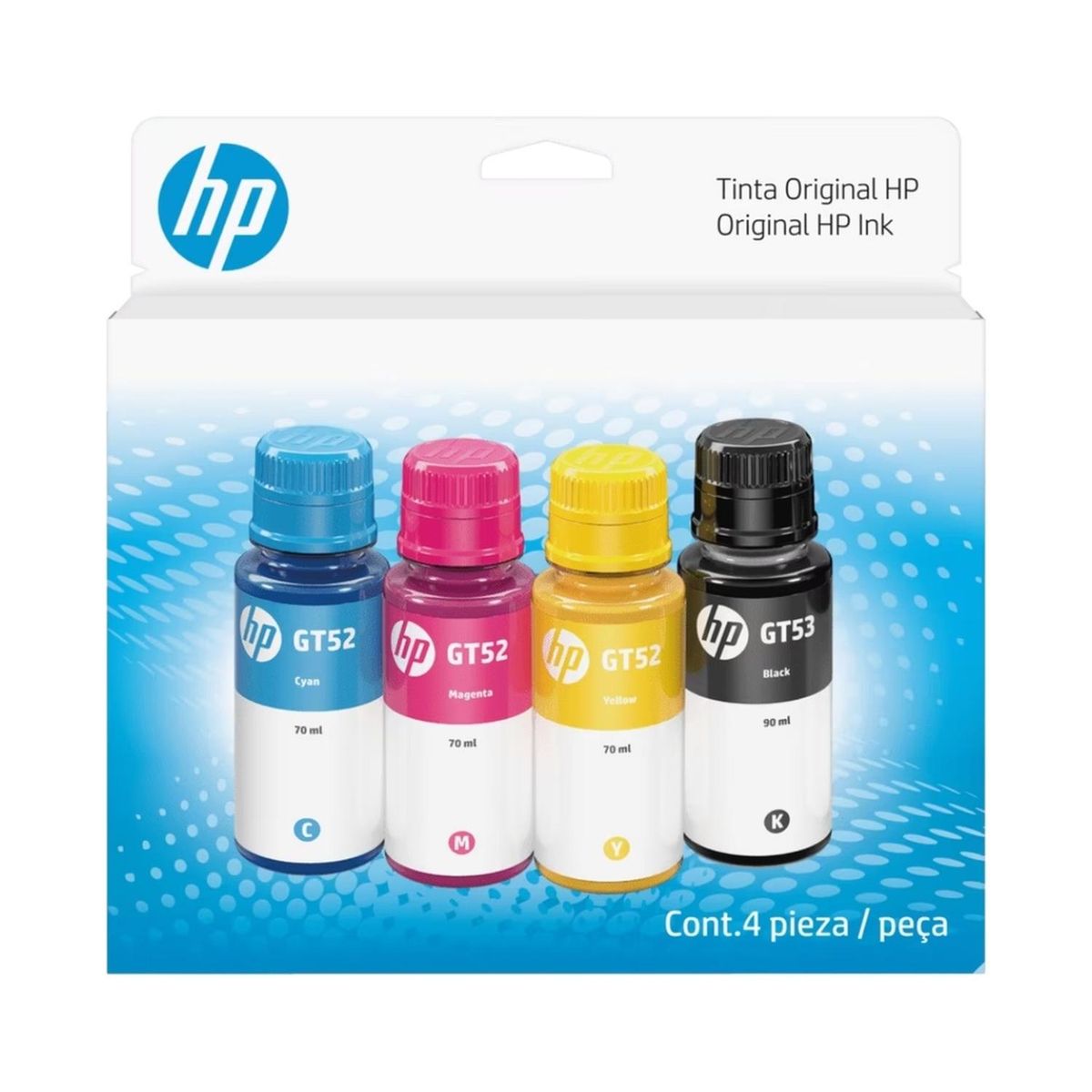 HP - Combo De Botellas De Tintas Hp Gt52 Amarrillo, Cian, Magenta y Gt53 Negra