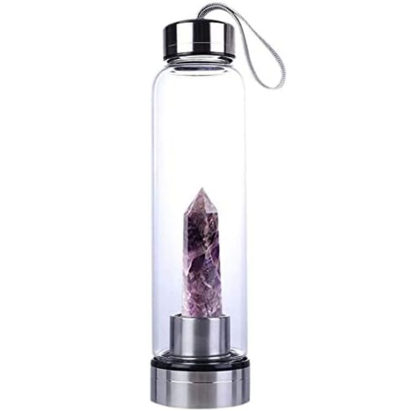 GENERICO - Termo Con Cristales De Cuarzo Morado Botella De Agua Con Estuche