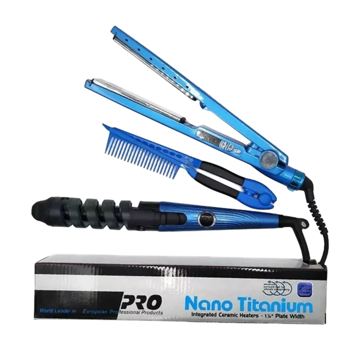 GENERICO - Combo Nano Titanium Plancha Peine Y Rizador