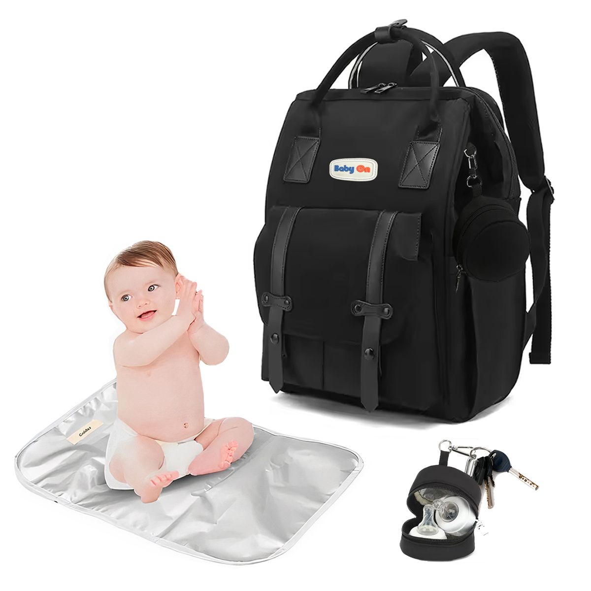 BABY ON - Pañalera Para Bebé Con Cambiador Multiusos Baby On Negra
