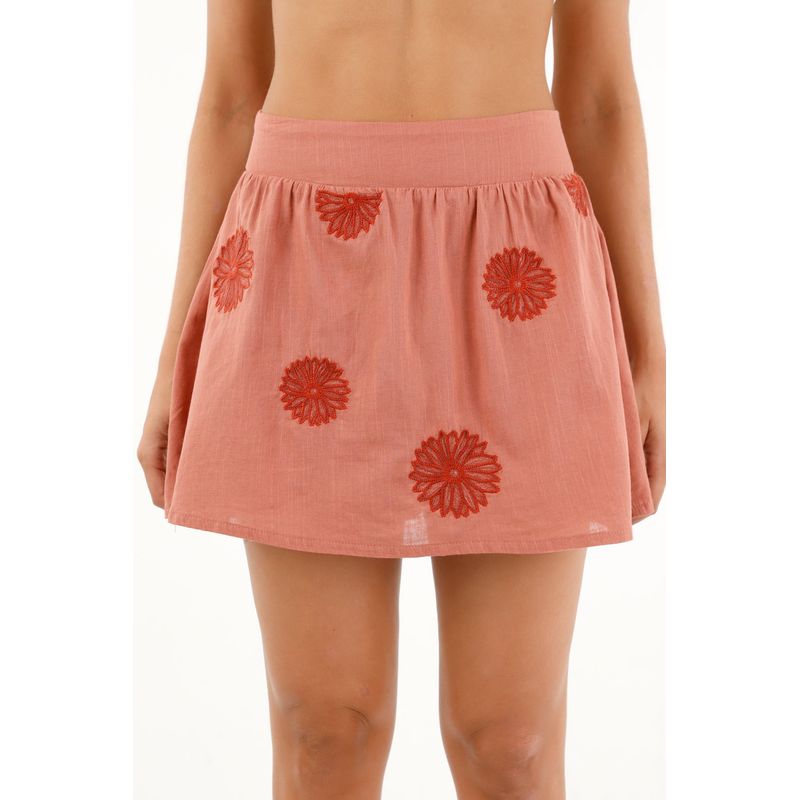 TOPMARK - Falda corta rosada con flores bordadas para mujer