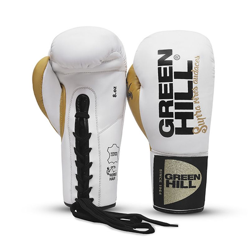 GREENHILL - GUANTES DE BOXEO PROFESIONAL REF. ARES COLOR BLANCO/DORADO 8 OZ