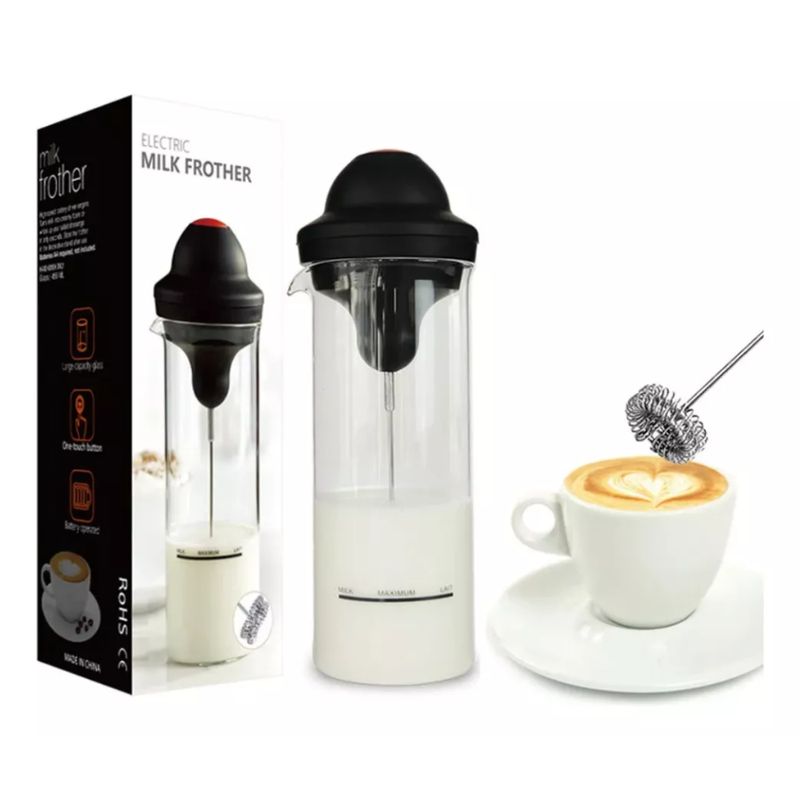 GENERICO - Batidor Para Leche Con Vaso De Vidrio 450 Ml Espumador