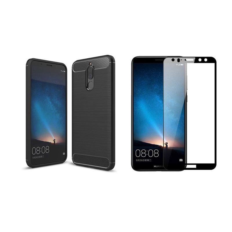GENERICO - Funda Tipo Carbono Fiber + Vidrio templado HUAWEI MATE 10 LITE