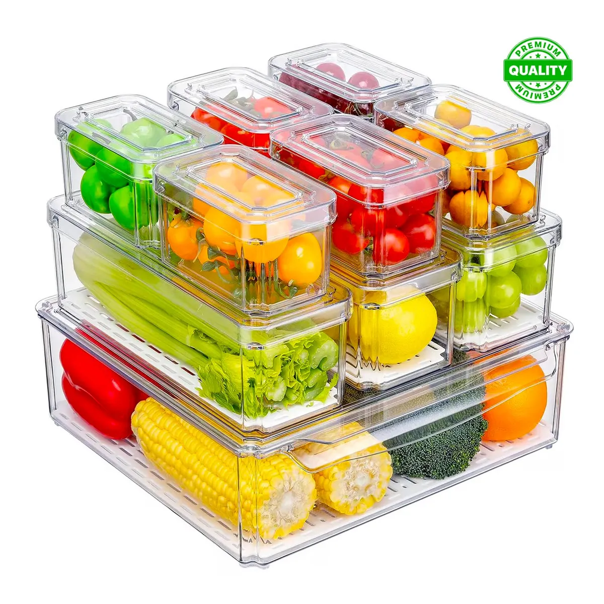 ONE PIXEL - Organizador Nevera Cocina Set 10 Contenedores Con Tapa