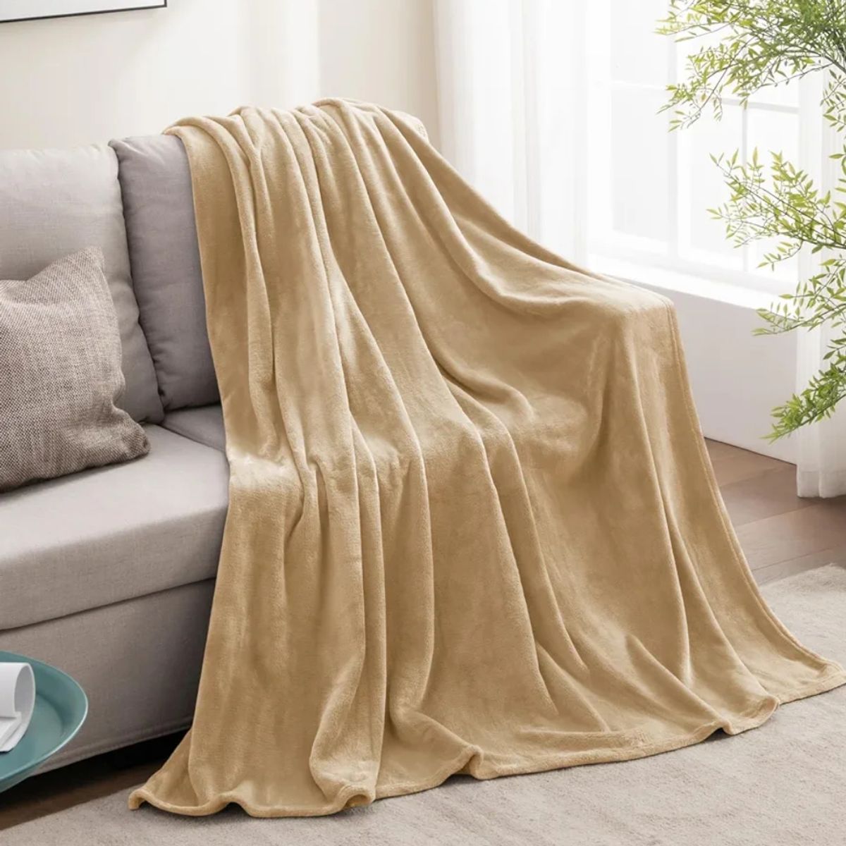 GENERICO - Cobija Manta Microfelpa Cama Doble-Queen Color Dorado