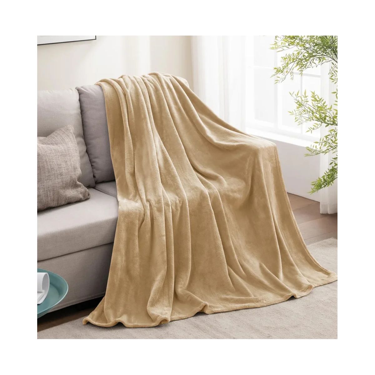 GENERICO - Cobija Manta Microfelpa Cama Doble-Queen Color Dorado